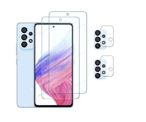Skyddshärdat glas för displayen och skyddsfilm för kameran för Samsung A54 5G 4 st