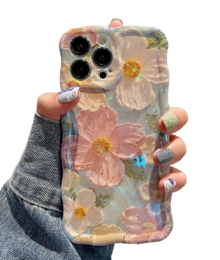 Silikonskyddsfodral med blommotiv för iPhone 15 Pro