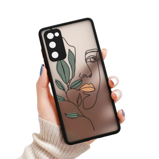 Matt transparent skal med ett kvinnligt ansiktsmotiv till Samsung Galaxy S23