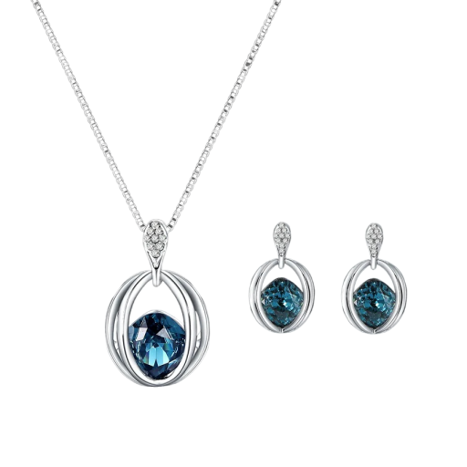 Presentset för kvinnor silverhalsband och örhängen med dekorativ sten