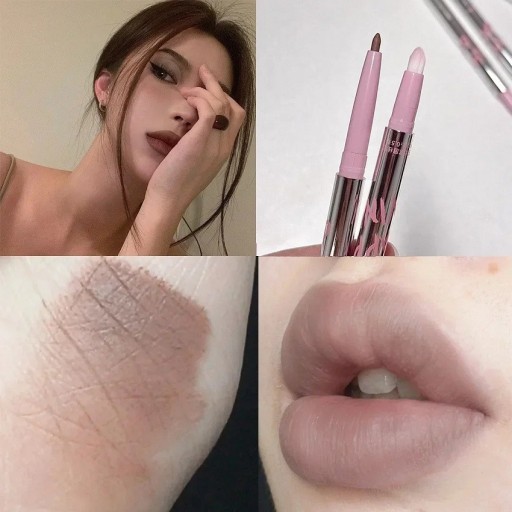 Långvarig läppliner med borste 2in1 Matt läppstift och lipliner Vattentät kosmetika