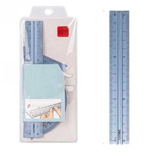 Set med 15 cm linjal, 180° gradskiva, 30° och 60° triangellinjal Set med teckningslinjal i metall Multifunktionell linjalsats