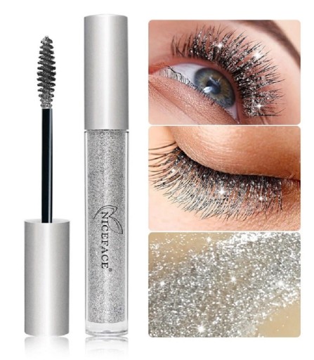 Glitter Långvarig Mascara Vattenfast Silver Ögonfransförlängande Mascara Snabbtorkande Mascara med Glitter