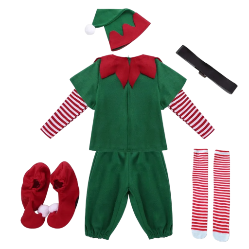 Jultomtekostym Komplett pojkjuladräkt Elf Cosplay Karnevalsdräkt för pojkar Halloween kostym