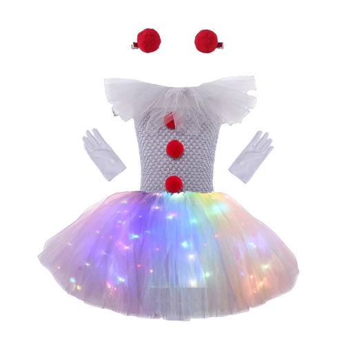 Flickkostym Pennywise med LED-kjol Halloweendräkt Kostym Pennywise för flickor Cosplay Pennywise med tillbehör