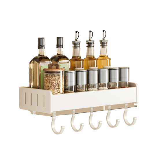 Väggorganisatör för köket med krokar Kryddorganisatör Kökshylla 30 x 13,7 x 5,5 cm