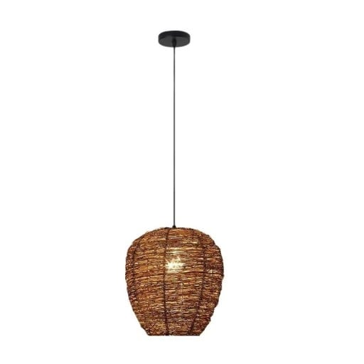 Handgjord taklampa rottinglampa med svart justerbar tråd 120 cm Naturlig flätad hängande ljuskrona 27 x 26 cm