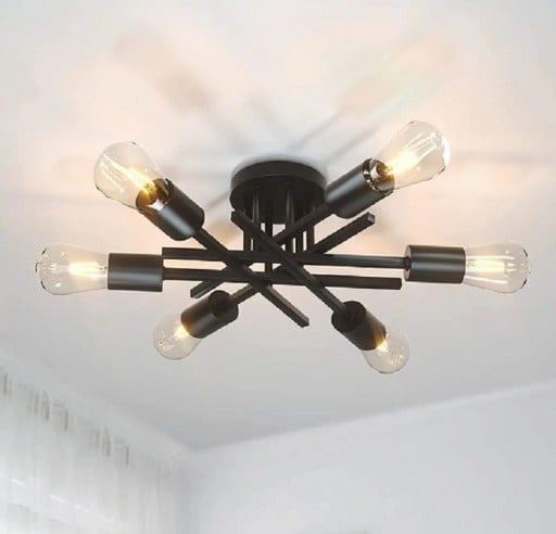 Modern ljuskrona för sex E27-lampor Halv infälld takkrona Takbelysning i metall Minimalistisk lampa 54 x 13 cm