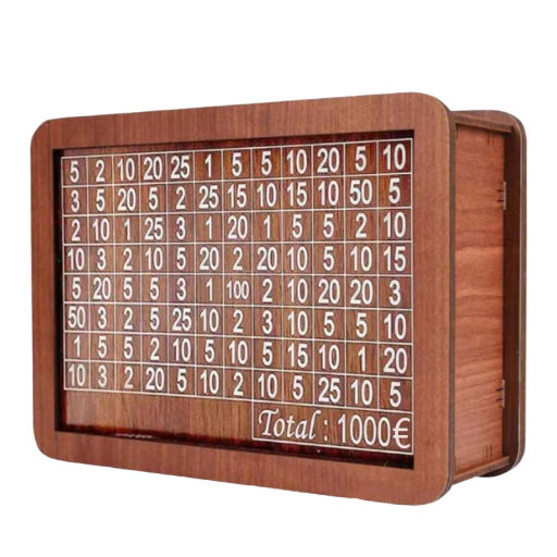 Sparkartong i trä Sparbössa i trä Träsparkar med disk för 1000 € 20 x 14,5 x 7,5 cm