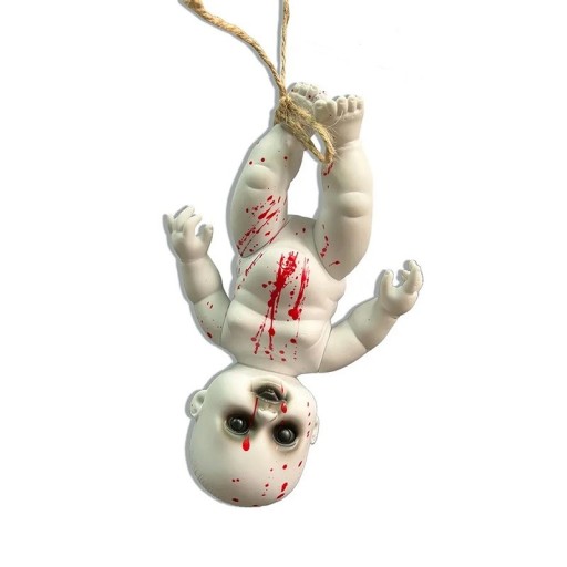 Barnhängande docka utan hår Skräckdocka för upphängning Halloween-dekoration fördömda dockor 25 x 15 cm