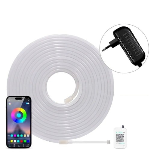 LED neon strip light 20 m 24 V 60 LED/m Bluetooth styrning Synkronisering med musik RGB strip Interiörbelysning, fest och dekoration