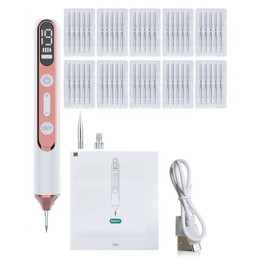 Laserplasmapenna för vårtor 19 lägen 50 fina nålar Stark nål LED-ljus USB-C Laddning 500 mAh 17,8 x 22 cm