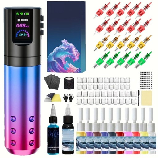 Trådlös tatueringsmaskinsats 8V 11000 RPM LED-skärm 1800 mAh Slaglängd 3,5 mm Professionell tatueringssats