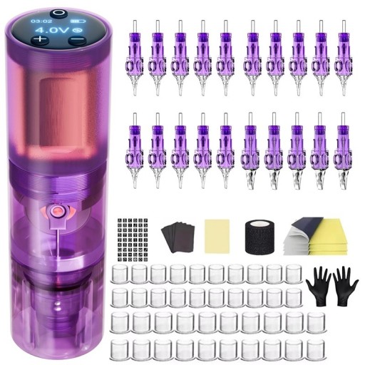 Trådlöst Tattoo Machine Kit Professional Set 12 x 3,3 cm LED-skärm 8V 11000 rpm 1500 mAh Slaglängd 4,2 mm Professional Set