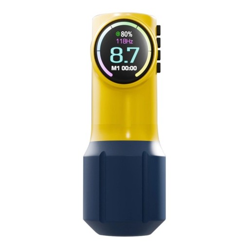 Gul trådlös tatueringsmaskin 12,5 cm LED-skärm 11000 RPM Slaglängd 4 mm USB-laddning Professionell tatueringspenna