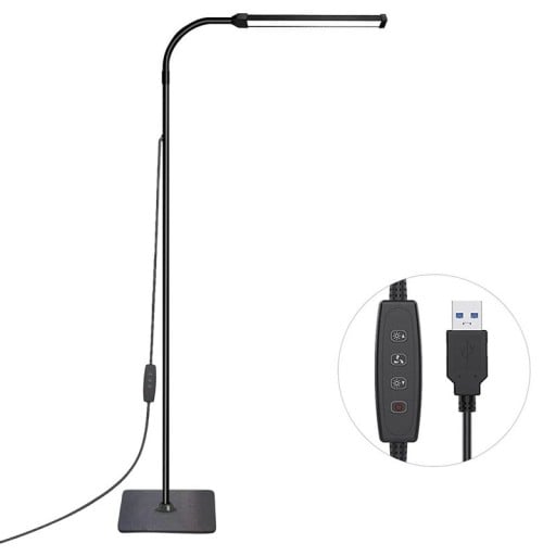 Dimbar LED-golvlampa 120 lysdioder Justerbar höjd 70-140 cm 3 färgtemperaturer Flexibel hals 360° 10 W USB-strömförsörjning