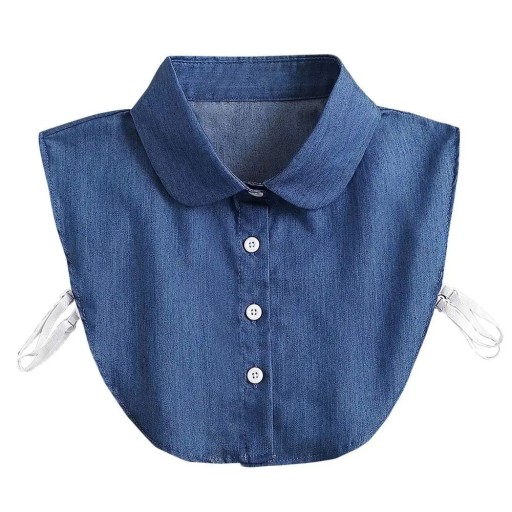 Falsk krage för kvinnor denim mörkblå Bomulls avtagbar krage Dekorativ krage för tröja blus klänning Modeaccessoar