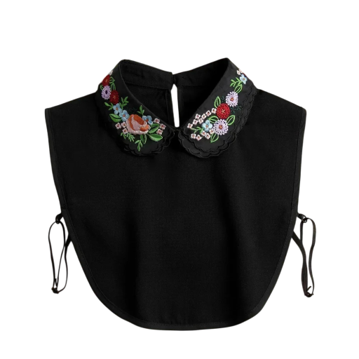 Falsk krage för kvinnor med blommiga broderier Avtagbar krage Dekorativ krage för tröja blus klänning Elegant accessoar