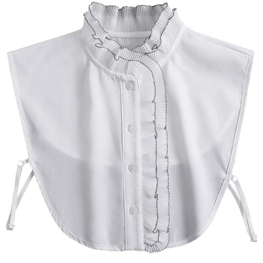 Falsk krage för kvinnor, veckad ståkrage, vit med svart kant. Elegant avtagbar krage för tröja, blus eller klänning.