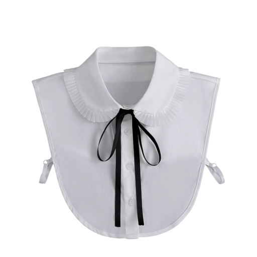 Falsk krage för kvinnor, vit med svart slips. Elegant avtagbar krage med kontrastband för en sofistikerad look.