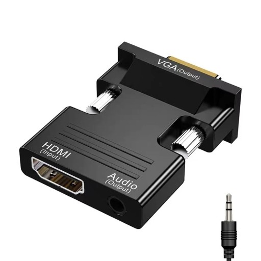 HDMI till VGA-adapter med ljudutgång Digital signalomvandlare Reducer för bildskärm Projektor TV kompatibel med PC bärbar datorkonsol