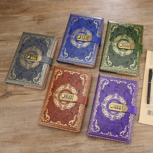 A5 notitieboek met metalen codeslot 220x150 mm Kleurrijke agenda met ornamenten Reliëf notitieblok met privacybescherming