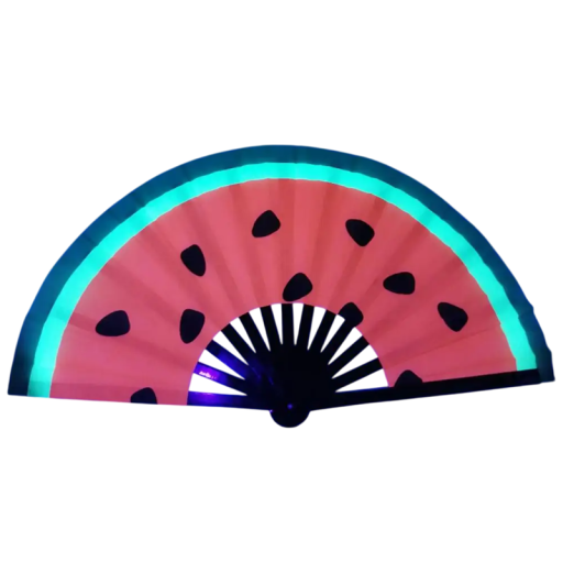 Abanico plegable fluorescente de 33 cm, de tela de bambú con motivo de sandía, accesorio de verano, decoración para festivales y fiestas.
