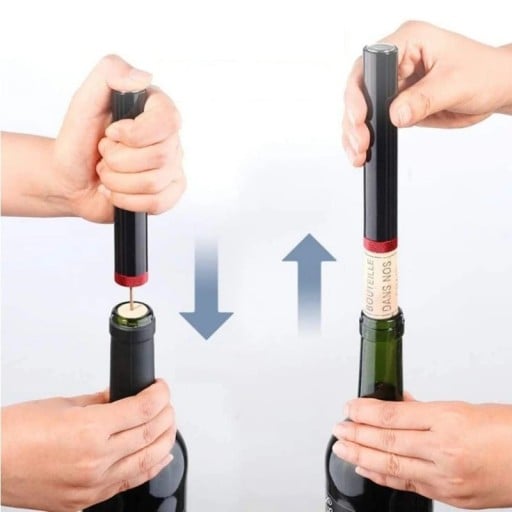 Abridor de vino a presión con bomba y aguja, sacacorchos de aire negro, apertura de botellas al vacío, uso rápido, sin esfuerzo