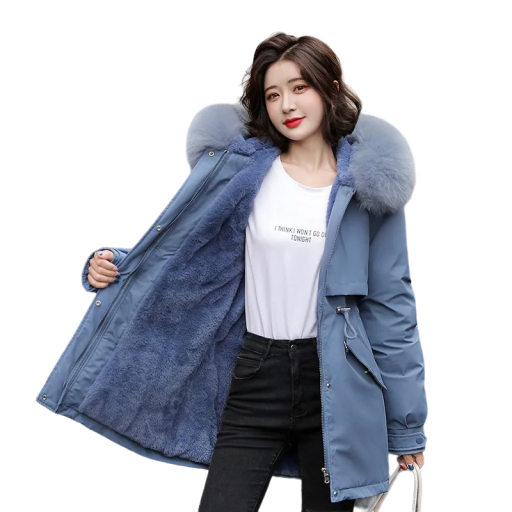Abrigo de invierno para mujer con capucha de pelo