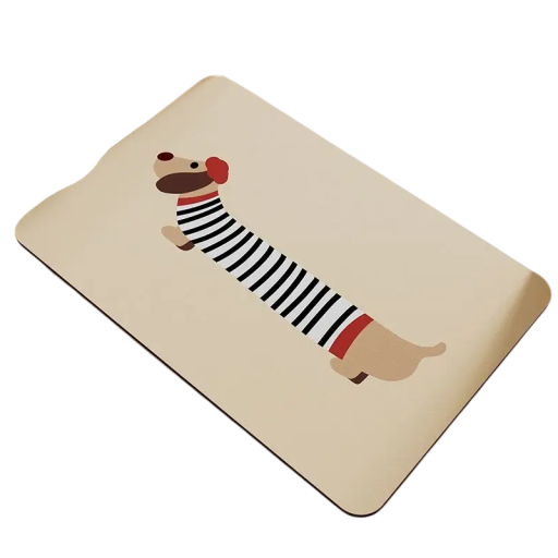 Absorbent Bathroom Mat with Dachshund Design in Striped T-Shirt, 40 x 60 cm, Beige Floor Decoration for Bathroom