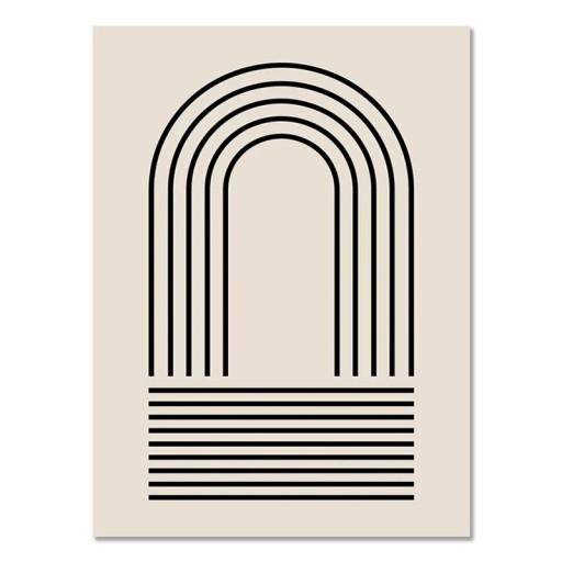 Abstrakti seinätaulu kaarella ja viivoilla 20 × 30 cm canvas-tuloste musta-beige geometrinen minimalistinen sisustus ilman kehystä