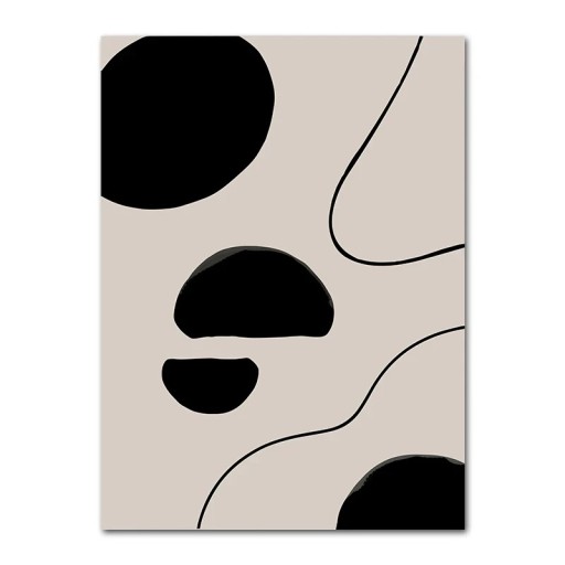 Abstrakti seinätaulu orgaanisilla muodoilla ja viivoilla 20 × 30 cm kangastuloste musta-beige minimalistinen sisustus ilman kehystä