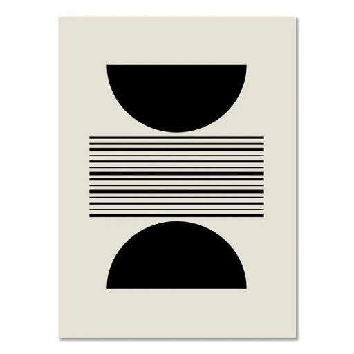 Abstrakti seinätaulu puolikuilla ja viivoilla 20 × 30 cm kankaan painatus musta-beige geometrinen minimalistinen sisustus ilman kehystä