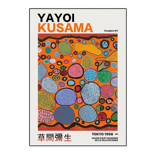 Abstrakti seinätaulu värikkäät kuviot Yayoi Kusama tyyli 50 x 75 cm kangaspainatus monivärinen pehmeä taulu ilman kehystä sisustus