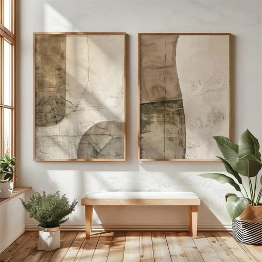 Abstraktiset japanilaiset seinäjulisteet 40x50 cm kangas beige ruskea sisustus olohuoneeseen makuuhuoneeseen minimalistinen tyyli