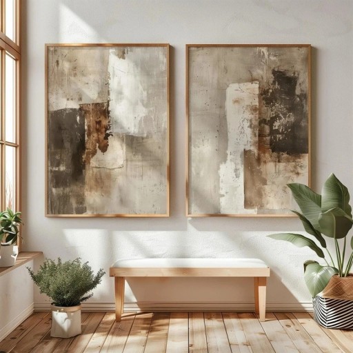 Abstraktisten retrojulisteiden sarja 20x30 cm kangas ilman kehystä ruskea beige seinäkoriste olohuoneeseen ja makuuhuoneeseen