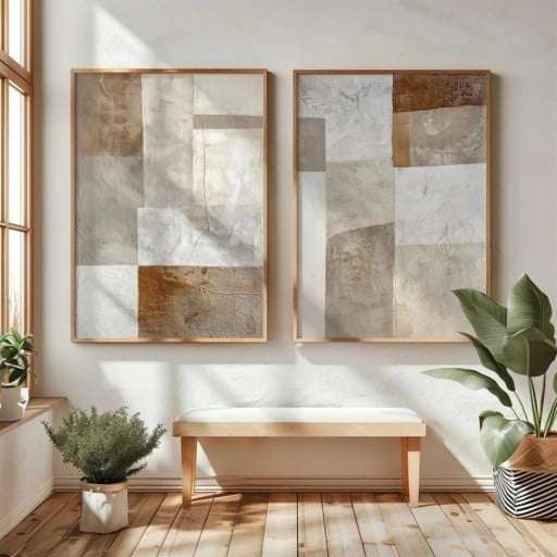 Abstraktní japonské plakáty geometrická kompozice 40x60 cm plátno béžová bílá hnědá dekorace na zeď do obývacího pokoje