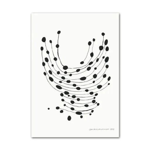 Abstraktní plakát na zeď černé linie se skvrnami 20 × 30 cm tisk na plátně černo bílý minimalistický motiv dekorace interiéru