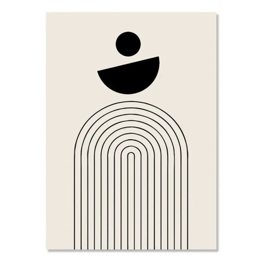 Abstraktní plakát na zeď s geometrickým motivem 20 × 30 cm tisk na plátno černo-béžový minimalistický dekor bez rámu do interiéru