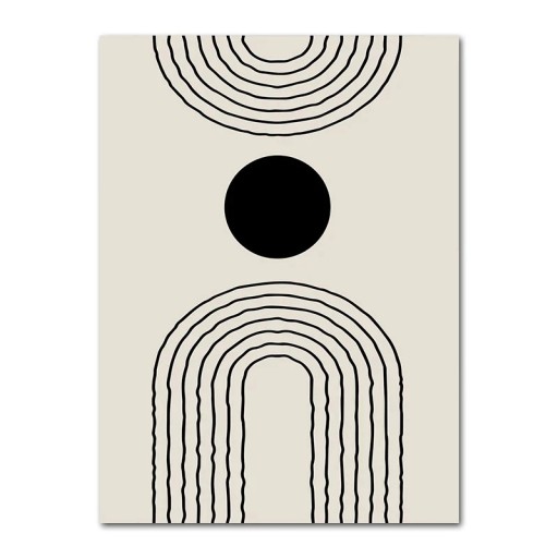 Abstraktní plakát na zeď s obloukovými liniemi 50 × 70 cm tisk na plátno černo-béžový minimalistický geometrický dekor bez rámu