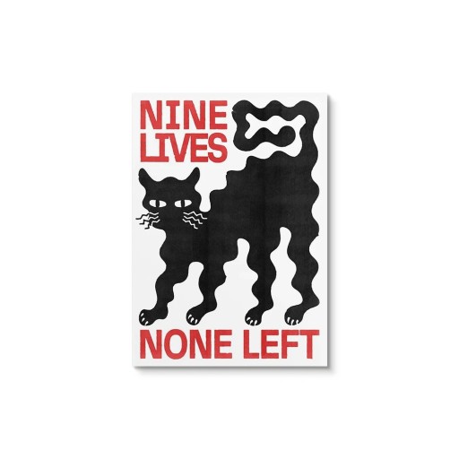 Abstraktní plakát s černou kočkou 40x60 cm Retro grafika s nápisem Nine Lives None Left Moderní plátno bez rámu Nástěnná dekorace