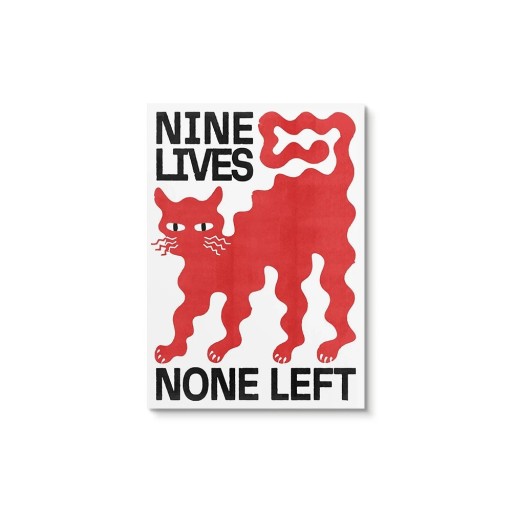 Abstraktní plakát s červenou kočkou 40x60 cm Nápis Nine Lives None Left Moderní retro plátno bez rámu Nástěnná dekorace do interiéru