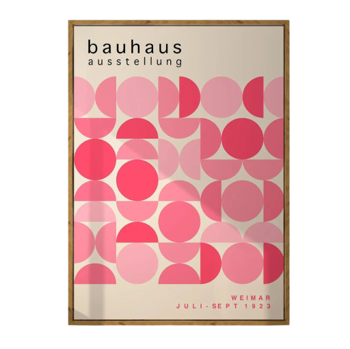 Absztrakt Bauhaus plakát 20 x 30 cm rózsaszín geometriai minták modern grafika vászonra nyomott dekoratív falikép keret nélkül