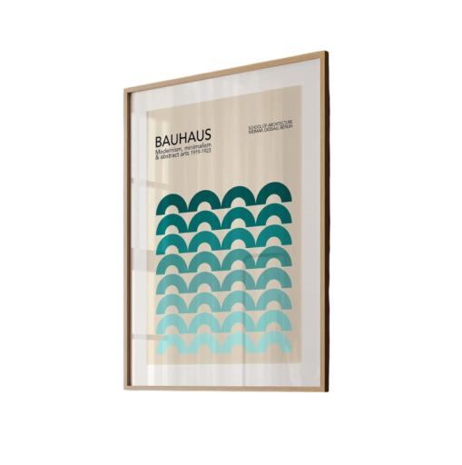 Absztrakt Bauhaus poszter 20 x 30 cm türkiz geometrikus ívek modern grafikai motívum nyomat vászon falikép keret nélkül