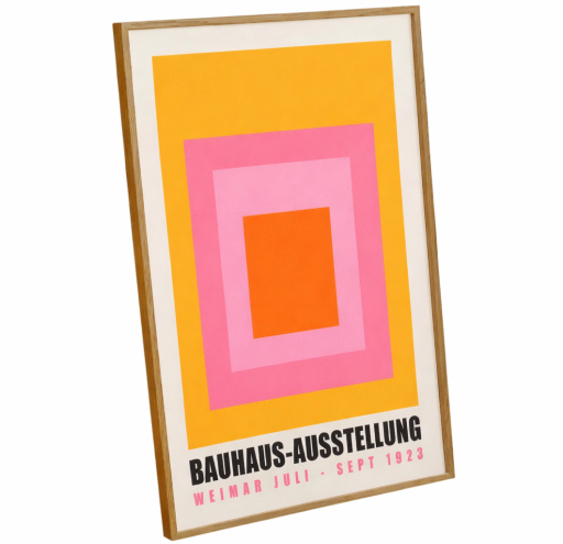 Absztrakt Bauhaus poszter 50 x 70 cm Narancs-rózsaszín geometriai kockák Modern kép a falra nyomtatva vászonra minimalistikus dekoráció