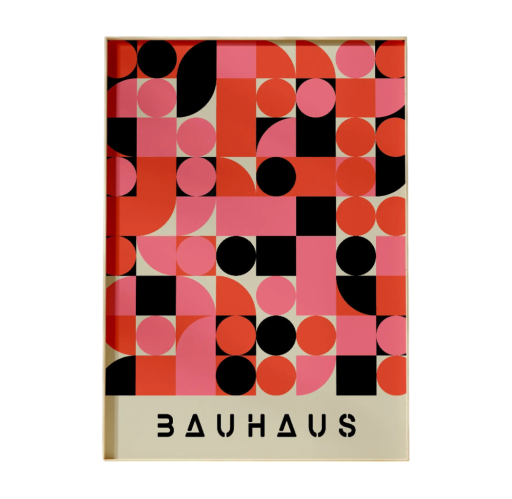 Absztrakt fali poszter 30 x 40 cm Bauhaus Piros rózsaszín fekete geometriai formák Modern fali kép Vászon Keret nélkül dekoráció