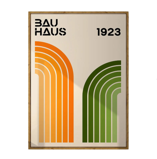 Absztrakt fali poszter 40 x 60 cm Bauhaus geometriai zöld-narancs mintázat modern minimalista kép vászonnyomtatás keret nélkül