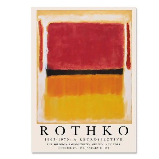 Absztrakt falikép 40 x 50 cm Mark Rothko stílusú Piros sárga narancs színes kompozíció Modern plakát vászonra nyomtatva keret nélkül