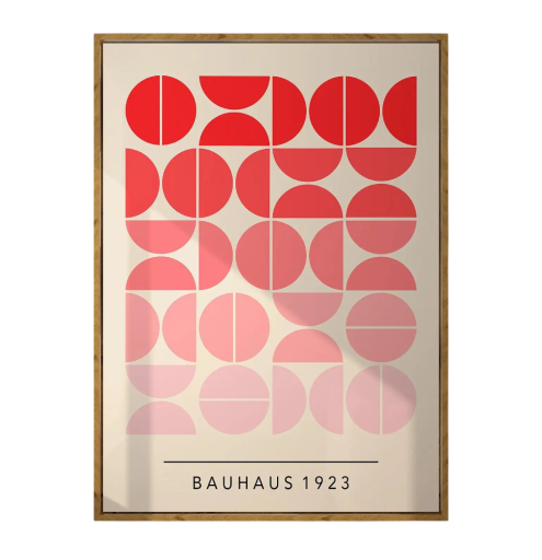 Absztrakt falikép 40 x 60 cm Bauhaus Ombré piros rózsaszín Geometrikus félkörök Modern fali kép Vászon Keret nélkül