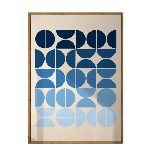 Absztrakt geometriai poszter 20 x 30 cm Bauhaus kék motívumok modern grafika vászonra nyomtatott dekoratív falikép keret nélkül